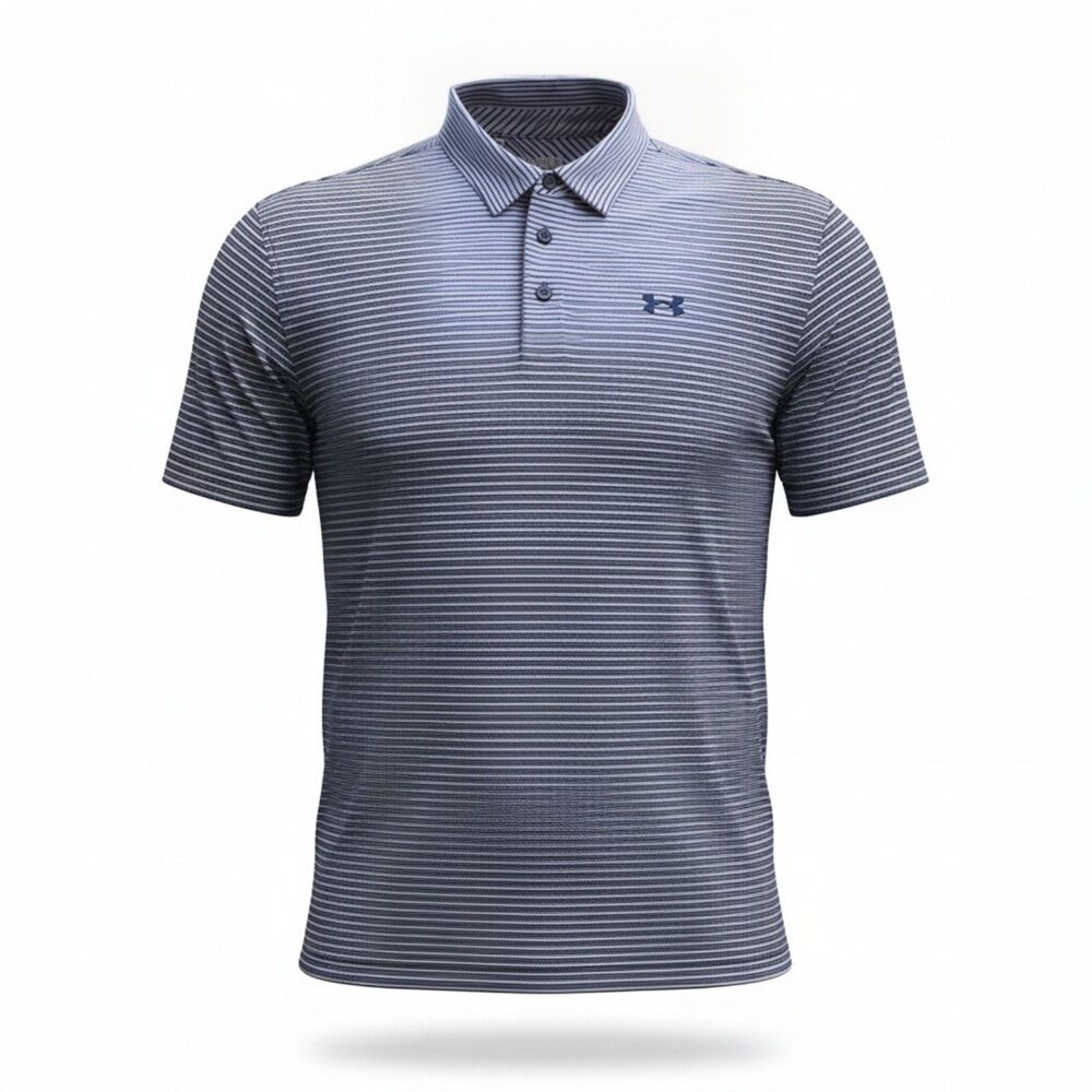 Under Armour Playoff Heat Performance Stripe Polo Men’s XL Gray Blue Golf Shirt